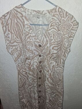 LOFT Beige Paisley Button-Front Women's Dress
